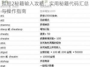 孤胆2秘籍输入攻略：实用秘籍代码汇总与操作指南