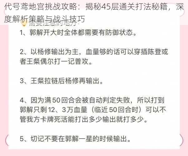 代号鸢地宫挑战攻略：揭秘45层通关打法秘籍，深度解析策略与战斗技巧