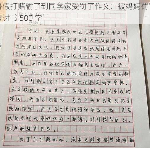 暑假打赌输了到同学家受罚了作文：被妈妈罚写检讨书 500 字