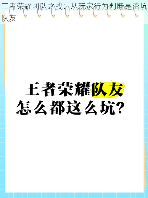 王者荣耀团队之战：从玩家行为判断是否坑队友