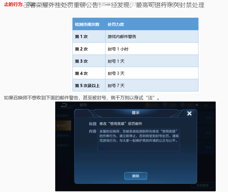 王者荣耀外挂处罚重磅公告：一经发现，最高可进行永久封禁处理