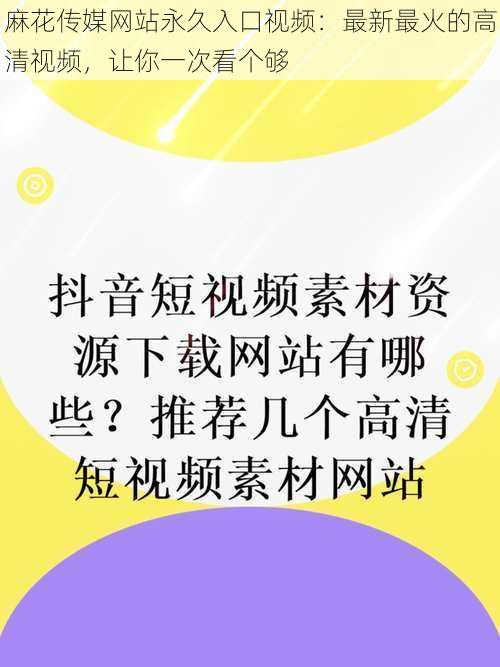 麻花传媒网站永久入口视频：最新最火的高清视频，让你一次看个够