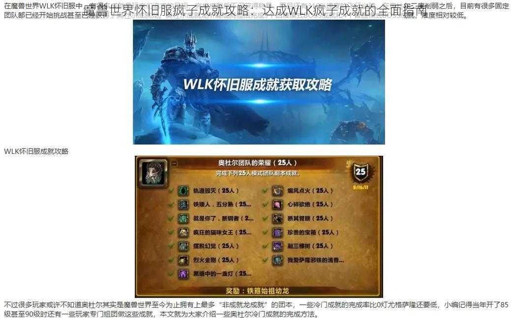 魔兽世界怀旧服疯子成就攻略：达成WLK疯子成就的全面指南