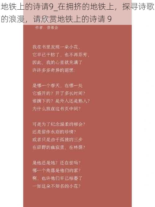 地铁上的诗请9_在拥挤的地铁上，探寻诗歌的浪漫，请欣赏地铁上的诗请 9