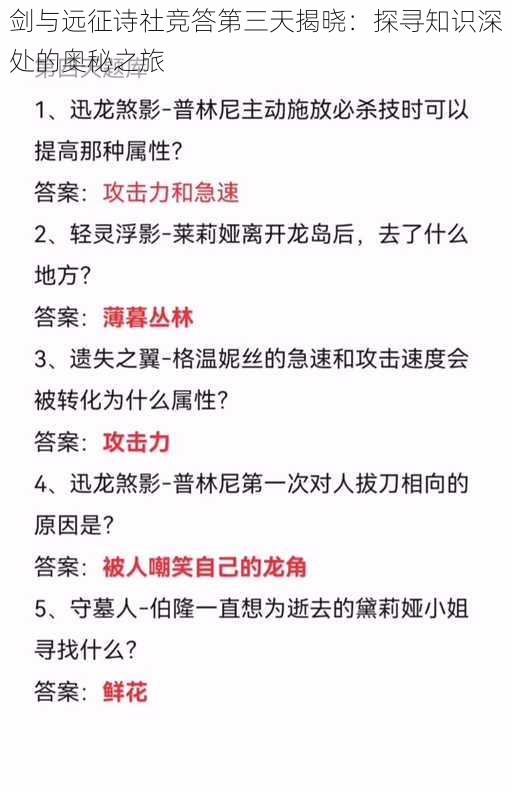 剑与远征诗社竞答第三天揭晓：探寻知识深处的奥秘之旅