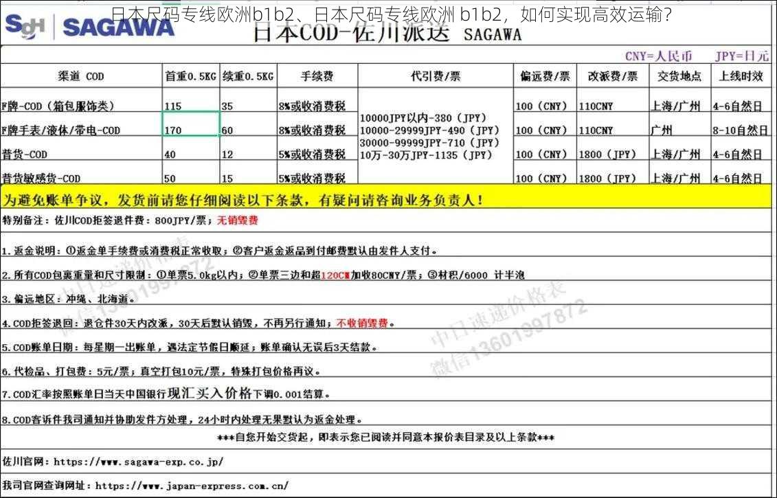 日本尺码专线欧洲b1b2、日本尺码专线欧洲 b1b2，如何实现高效运输？