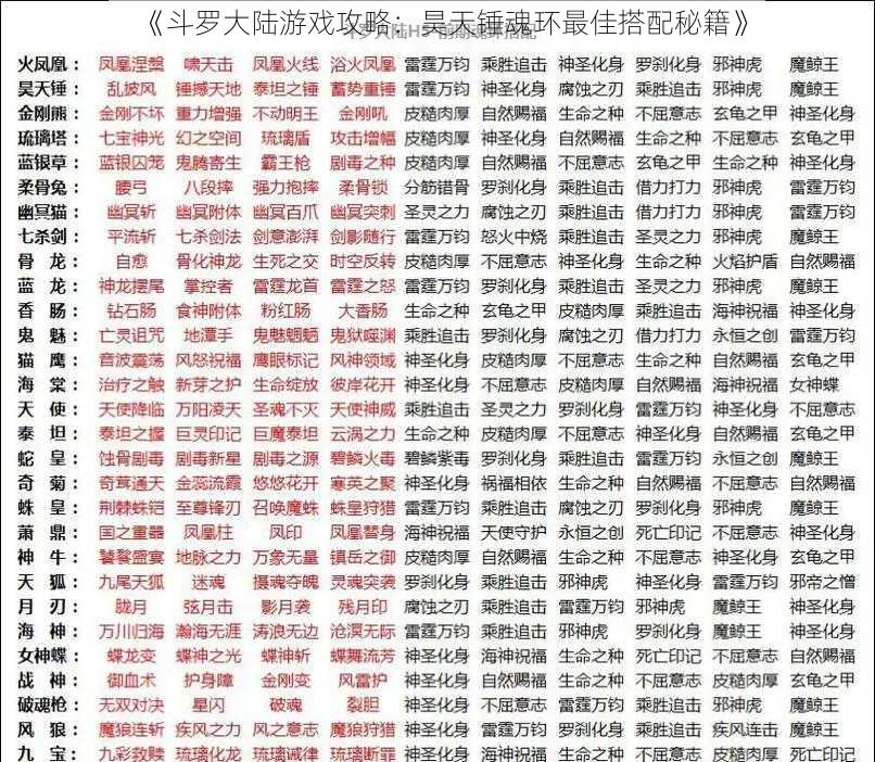 《斗罗大陆游戏攻略：昊天锤魂环最佳搭配秘籍》