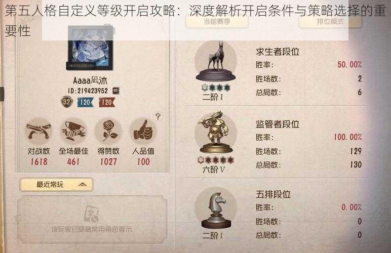 第五人格自定义等级开启攻略：深度解析开启条件与策略选择的重要性