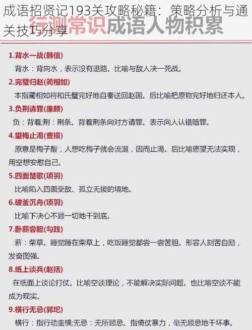 成语招贤记193关攻略秘籍：策略分析与通关技巧分享