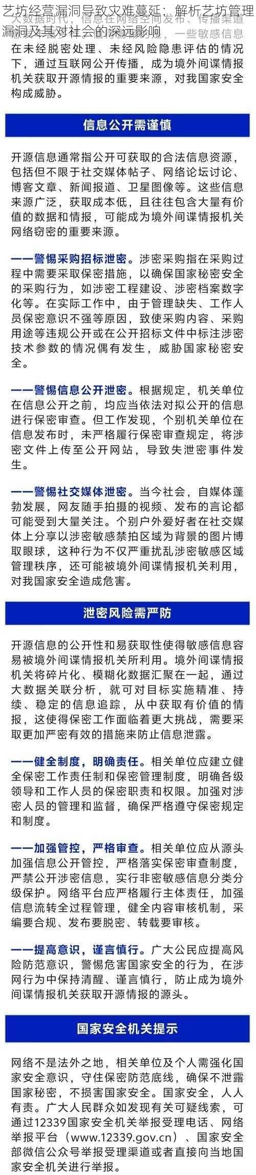 艺坊经营漏洞导致灾难蔓延：解析艺坊管理漏洞及其对社会的深远影响