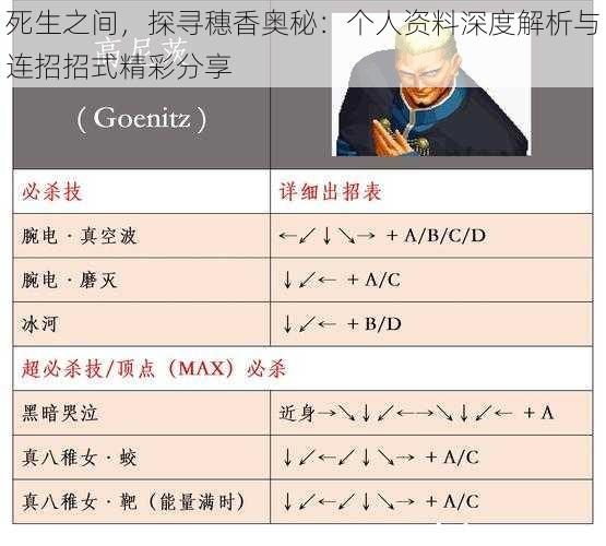 死生之间，探寻穗香奥秘：个人资料深度解析与连招招式精彩分享