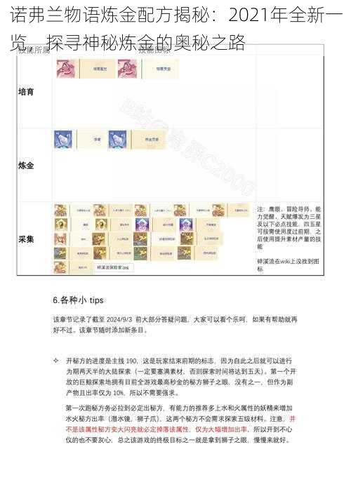 诺弗兰物语炼金配方揭秘：2021年全新一览，探寻神秘炼金的奥秘之路