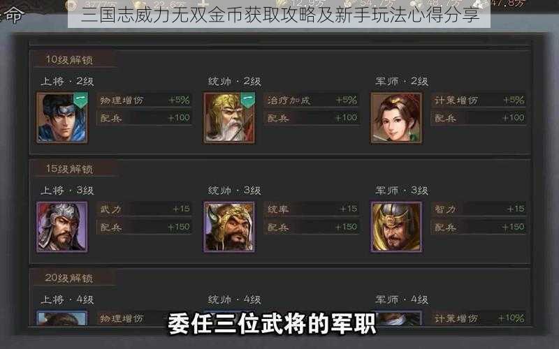 三国志威力无双金币获取攻略及新手玩法心得分享