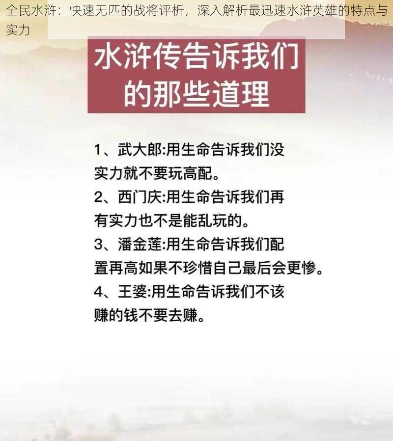 全民水浒：快速无匹的战将评析，深入解析最迅速水浒英雄的特点与实力