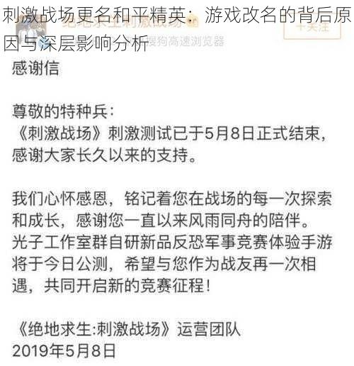 刺激战场更名和平精英：游戏改名的背后原因与深层影响分析