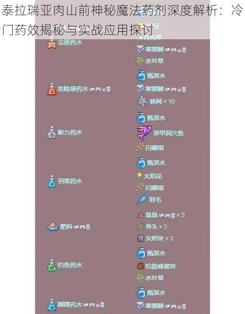 泰拉瑞亚肉山前神秘魔法药剂深度解析：冷门药效揭秘与实战应用探讨