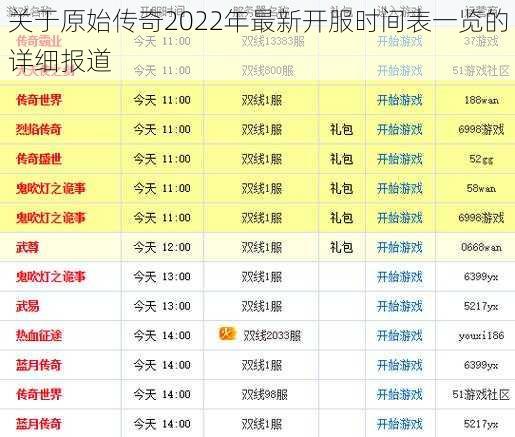 关于原始传奇2022年最新开服时间表一览的详细报道